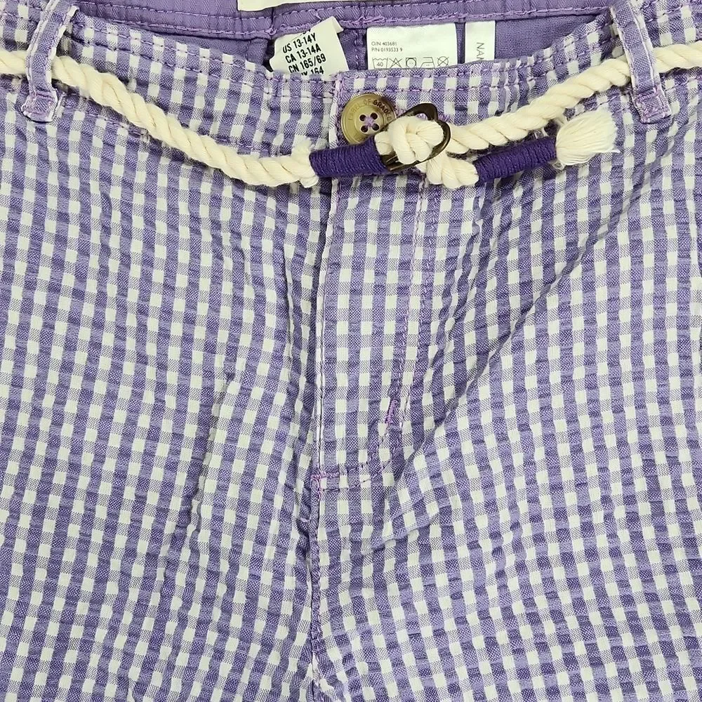 💜NWT H&M Label of Graded Goods Purple Gingham Belted & Cuffed Shorts Youth 14